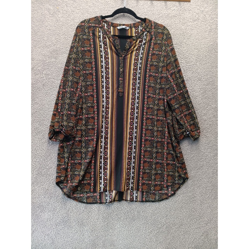 NYGARD 2X Boho Print Tunic Tunic 70s Revival Festival Bohemian Artistic